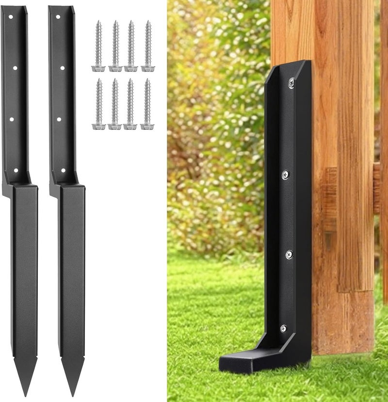 SINTOP Fence Post Repair Stakes Kit – 1/8" Thickened Carbon Steel One-Piece Structure, Heavy Duty Ground Anchor Stake for Repairing or Reinforcing Broken/Leaning Privacy Fence & Mailbox Post, Black, 2-Pack - Image 1